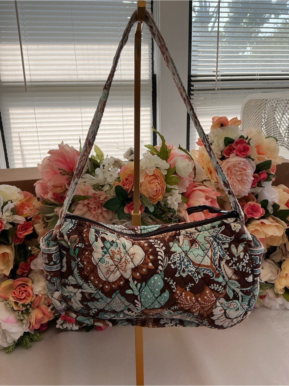 Vera Bradley Maggie Java Blue Vintage 2006 Quilted Cotton Shoulder Bag Purse